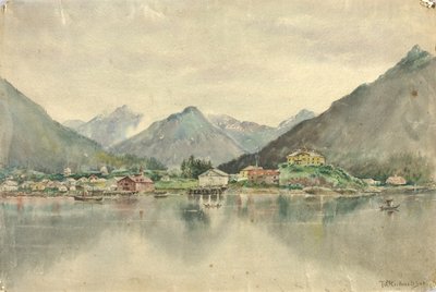 Sitka vanaf de eilanden, met Russisch kasteel, 1888 door Theodore J. Richardson