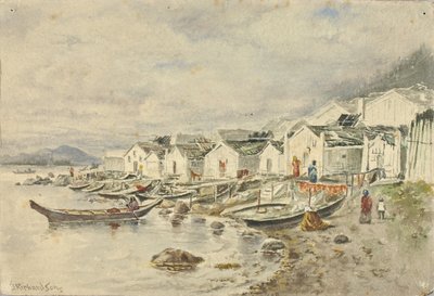 The Ranch Native Village, Sitka, 1884 door Theodore J. Richardson