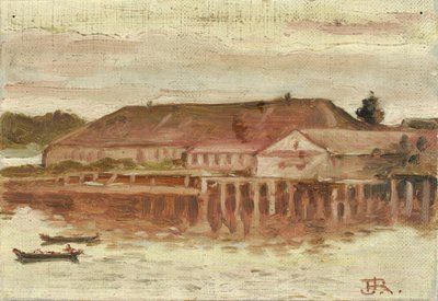 Handelspost en Kadegebouwen, Sitka, Avond, ca. 1880-1914 door Theodore J. Richardson