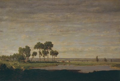 Lente, vijver door Theodore Rousseau