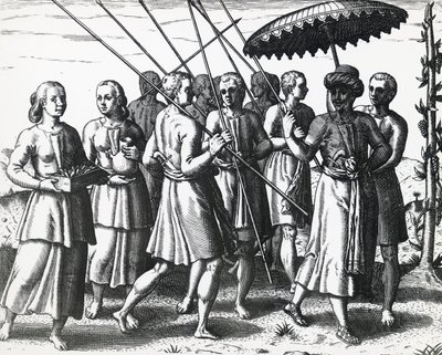 Inwoners van Sumatra, gravure door Theodore de Bry