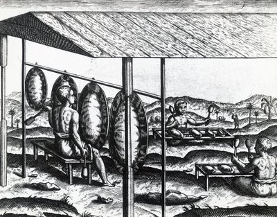 Javaanse muziekinstrumenten, gravure door Theodore de Bry