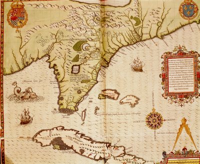 Kaart van Florida en Cuba door Theodore de Bry