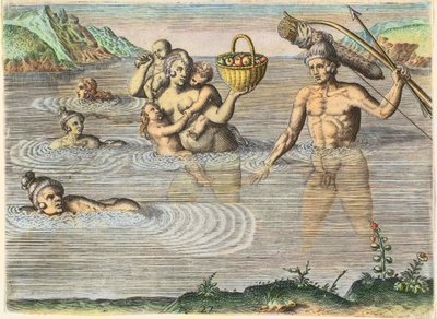 Inboorlingen in Florida: een familie zwemt van het ene eiland naar het andere. Uit 