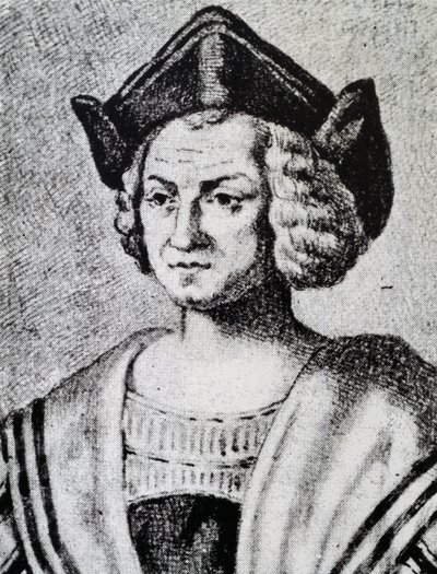 Portret van Christoffel Columbus, gravure door Theodore de Bry door Theodore de Bry