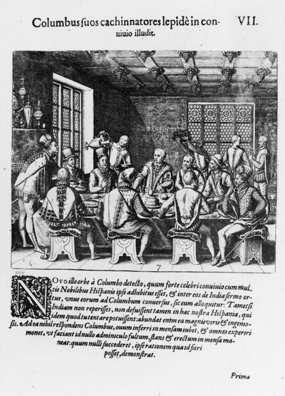 Het verhaal van het ei van Christoffel Columbus (1450-1506) 1585-88 door Theodore de Bry