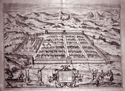 Zicht op de Inca-stad Cuzco, Peru (Gravure) door Theodore de Bry