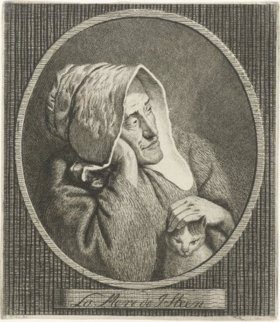 Oude vrouw met kat door Theodorus de Roode