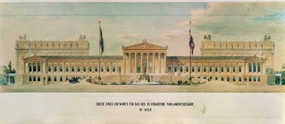 Schets voor het Oostenrijkse parlement (gravure) door Theophil von Hansen