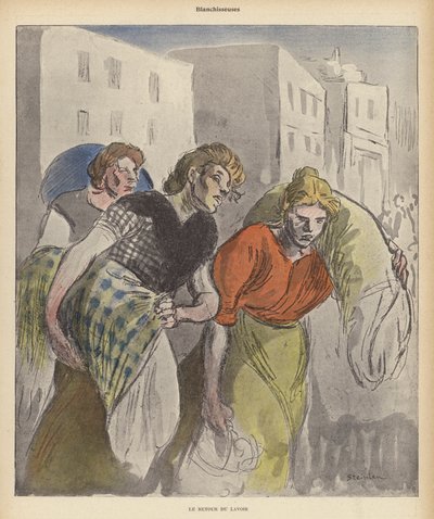 Wasvrouwen terugkerend van de wasserij door Theophile Alexandre (after) Steinlen