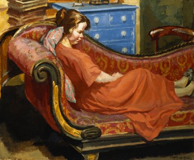 Meisje Rustend op een Chaise Longue door Therese Lessore