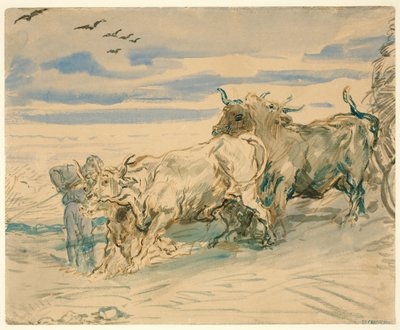 Veedrijver met Ossen die een Kar Trekken door Théodore Chassériau