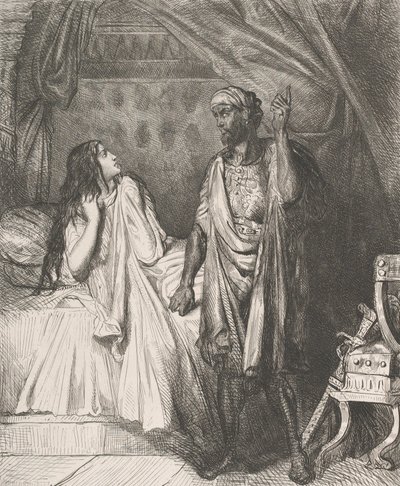 Heb je vanavond gebeden, Desdemona: plaat 12 uit Othello Act 5, geëtst 1844, herdrukt 1900 door Théodore Chassériau
