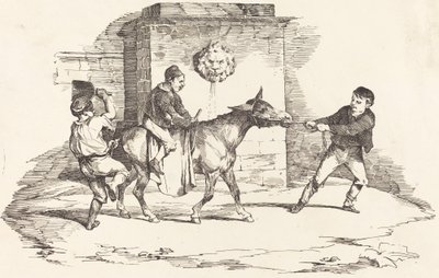 Drie kinderen spelen met een ezel door Théodore Gericault and Nicolas Toussaint Charlet