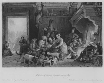 Een cabaret in de Pyreneeën (regenachtige dag) (gravure) door Thomas (after) Allom