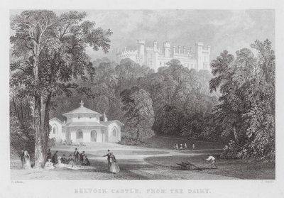 Belvoir Kasteel, vanaf de zuivel (gravure) door Thomas (after) Allom