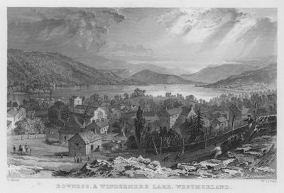 Bowness en Windermere Meer, Westmorland door Thomas (after) Allom