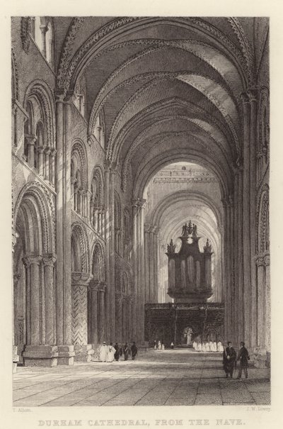 Kathedraal van Durham, vanaf het schip (gravure) door Thomas (after) Allom