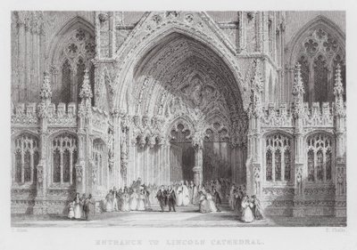 Ingang van de kathedraal van Lincoln door Thomas (after) Allom