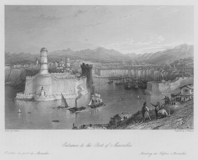 Ingang van de Haven van Marseille (gravure) door Thomas (after) Allom