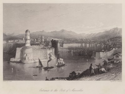 Ingang van de haven van Marseille (gravure) door Thomas (after) Allom