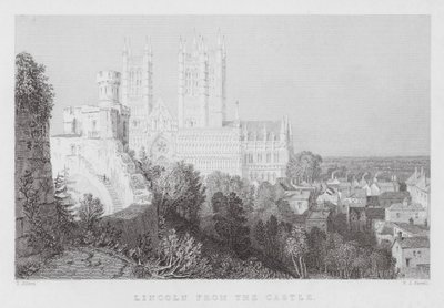 Lincoln vanaf het kasteel (gravure) door Thomas (after) Allom