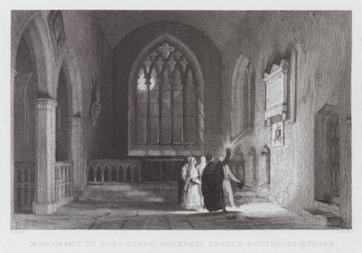 Monument voor Lord Byron, Hucknall Kerk, Nottinghamshire (gravure) door Thomas (after) Allom