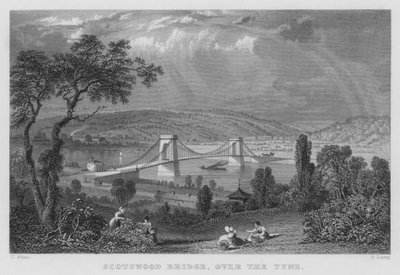 Scotswood Bridge, over de Tyne (gravure) door Thomas (after) Allom