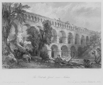 De Pont du Gard, nabij Nîmes (gravure) door Thomas (after) Allom