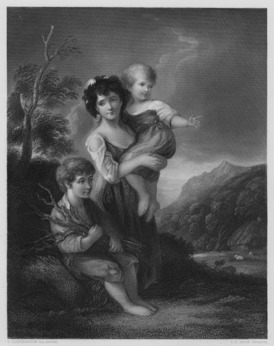 Cottagekinderen, van het schilderij in de Vernon Gallery door Thomas (after) Gainsborough