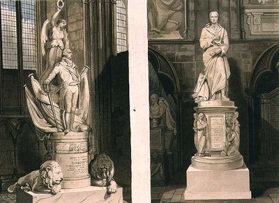 Gedenktekens voor kapitein Montague in de westelijke ingang en voor Addison in Poet