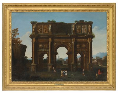 Een architectonische capriccio met de Boog van Constantijn door Thomas (circle of) Blanchet