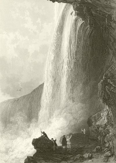 Horseshoe Falls, Niagara. Toegang tot de Grot, aan de Engelse kant door Thomas Allom