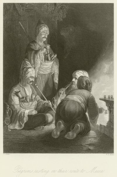 Pelgrims rusten op hun route naar Mekka door Thomas Allom