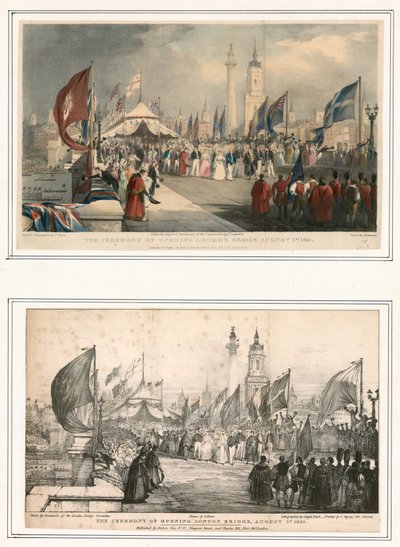 De ceremonie van de opening van de London Bridge op 1 augustus 1831 door Thomas Allom