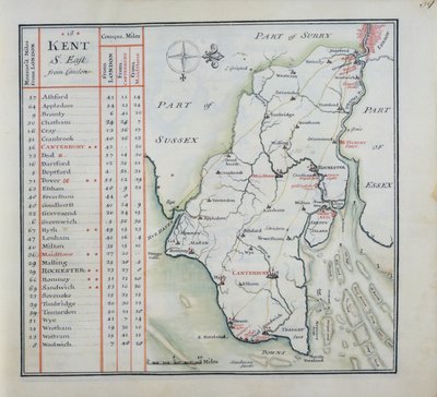 Kent, plaat 39r, uit A Compleat Sett of Mapps of England and Wales in General..., 1724 door Thomas Badeslade