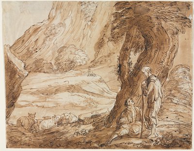 Landschap met Schapen en Twee Herders, eerste helft 19e eeuw door Thomas Barker