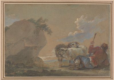 Landschap met herder en schapen door Thomas Barker