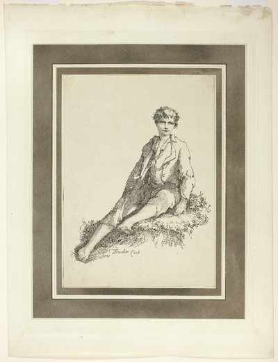 Jonge Jongen Zittend, uit de eerste uitgave van Specimens of Polyautography door Thomas Barker