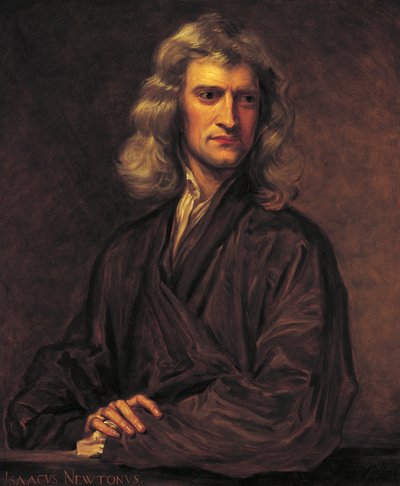 Portret van Isaac Newton, naar het origineel van Sir Godfrey Kneller uit 1689 door Thomas Barlow