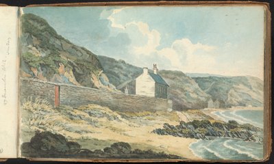 Album van landschap- en figuurtekeningen: Huizen aan een rotsachtige kustlijn door Thomas Bradshaw