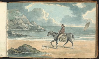 Album van Landschap- en Figurenstudies: Man die een Paard Berijdt op het Strand door Thomas Bradshaw