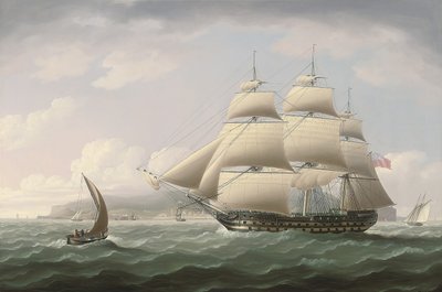 Het schip Dunira van de Vereenigde Oostindische Compagnie passeert de baai van Funchal op het eiland Madeira - Thomas Buttersworth door Thomas Buttersworth