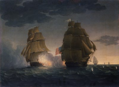 Ontsnapping van H.M.S. Belvidera van de U.S. Fregat President, 1815 door Thomas Butterworth