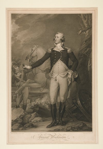 George Washington bij de slag om Trenton (1792) door Thomas Cheesman
