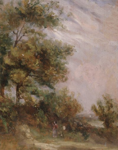 Landschap met Bomen en Figuren (recto) door Thomas Churchyard