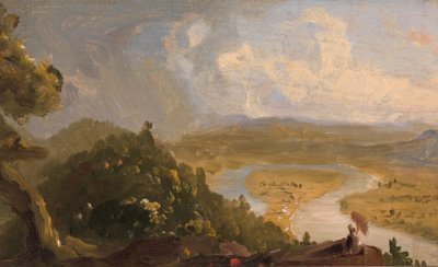 Schets voor uitzicht vanaf Mount Holyoke, Northampton, Massachusetts, na een onweersbui (De Oxbow) door Thomas Cole