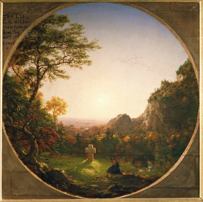 Het eenzame kruis - naar een gedicht van Felicia Haymans ... (schilderij op doek) door Thomas Cole