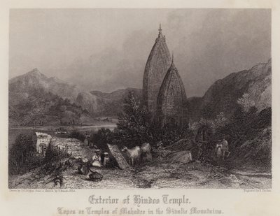 Exterieur van Hindoe Tempel (kleur litho) door Thomas Colman (after) Dibdin