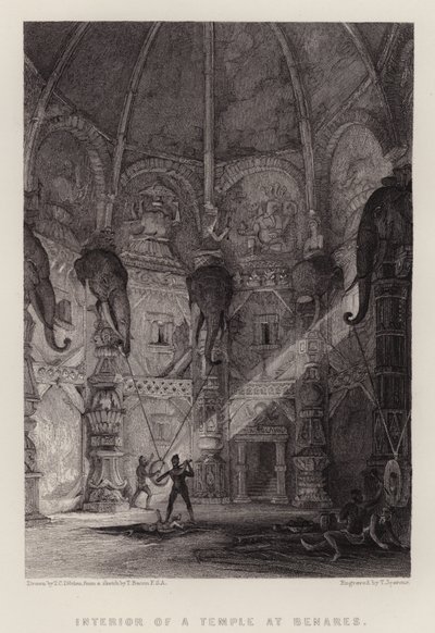 Interieur van een Tempel in Benares (kleur litho) door Thomas Colman (after) Dibdin